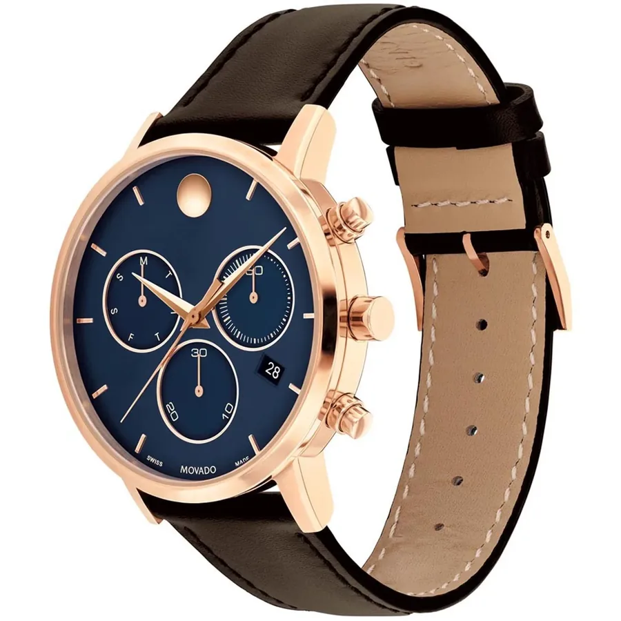 Movado Museum Classic 42mm Chronograph Blue Dial, Brown Leather Strap, view 3