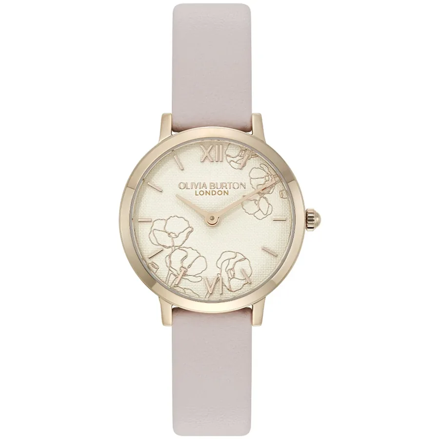 Olivia Burton Abstract Floral 28mm Floral Dial, Pink Leather Strap, front view