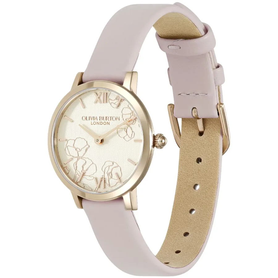 Olivia Burton Abstract Floral 28mm Floral Dial, Pink Leather Strap, view 3