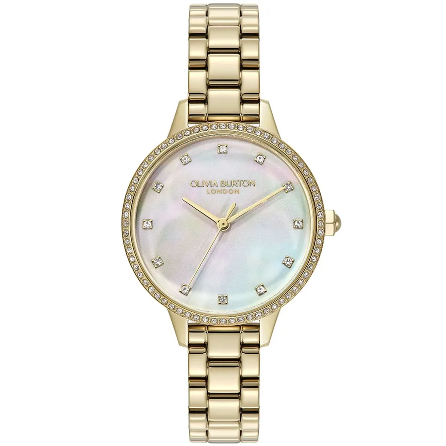 Olivia Burton Captivate 34mm Pearlescent Dial, Gold-Tone Stainless Steel Bracelet, front view