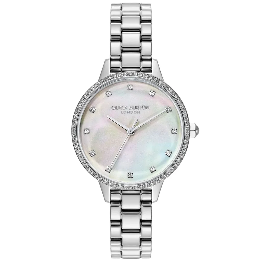 Olivia Burton Captivate 34mm Pearlescent Dial, Silver-Tone Stainless Steel Bracelet, front view