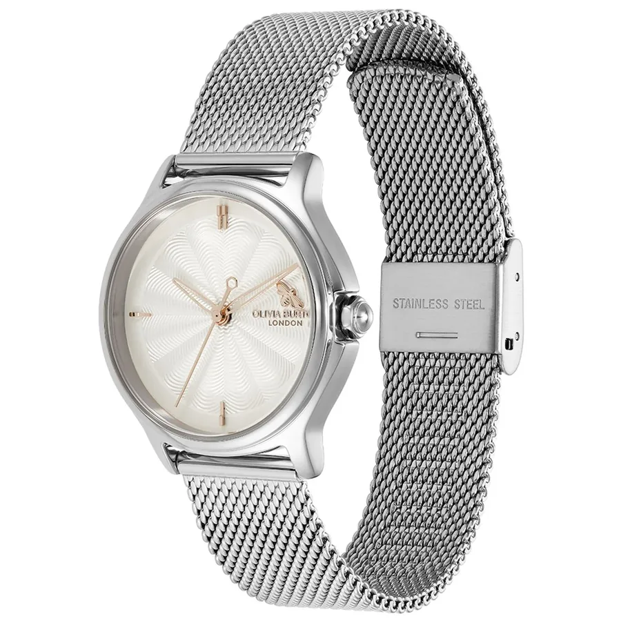 Olivia Burton Classic Bee 30mm White Dial, Silver-Tone Stainless Steel Bracelet, view 3