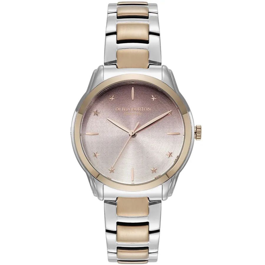 Olivia Burton Colour Wave 36mm Pink Dial, Silver and Rose Gold-Tone Stainless Steel Bracelet, front view