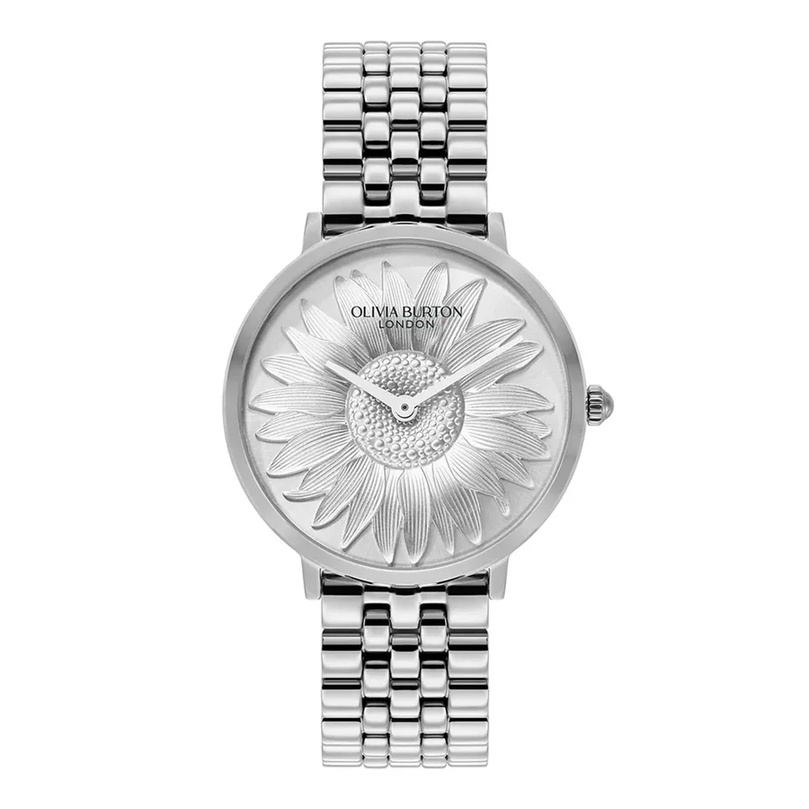 Olivia Burton Sun Flower 35mm Silver Floral Dial, front view