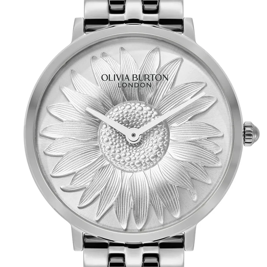 Olivia Burton Sun Flower 35mm Silver Floral Dial, view 2