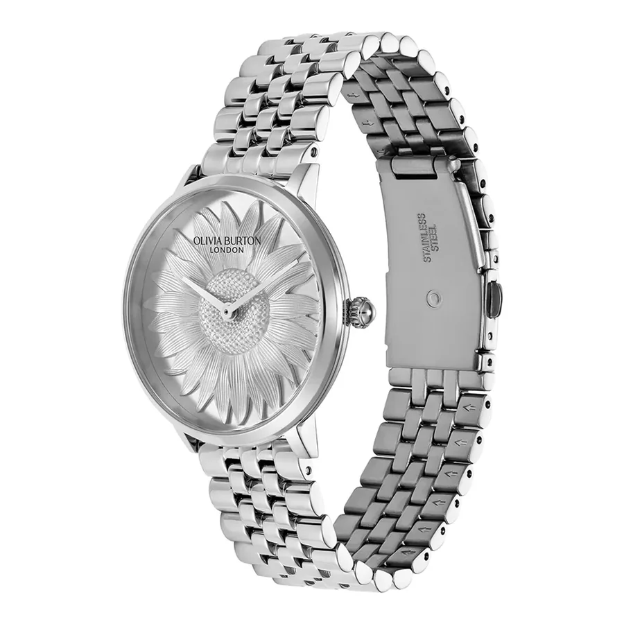 Olivia Burton Sun Flower 35mm Silver Floral Dial, view 3