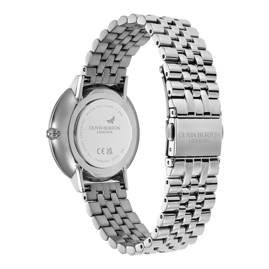 Olivia Burton Sun Flower 35mm Silver Floral Dial, view 4