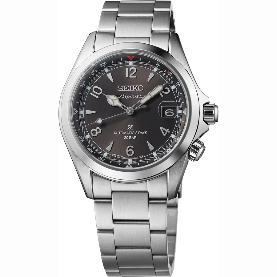 Seiko Prospex Alpinist 39.5mm, Black, steel bracelet, front view