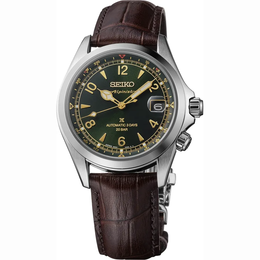 Seiko Prospex Alpinist 39.5mm, Green, leather strap, front view