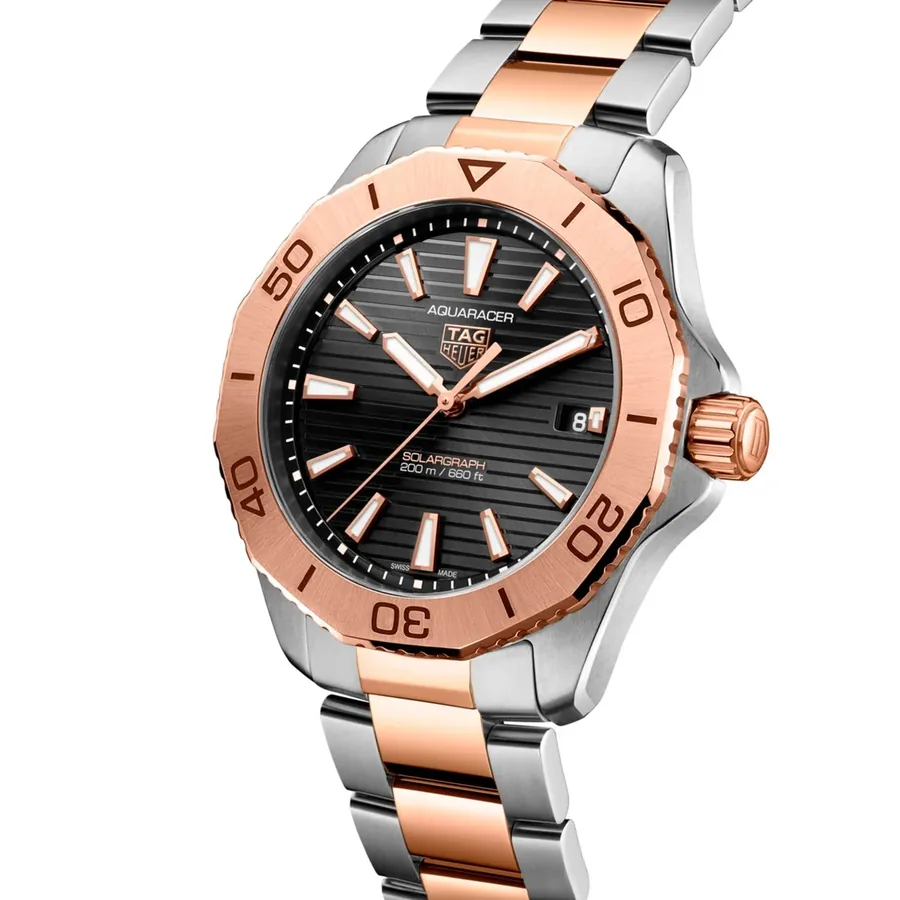 TAG Heuer Aquaracer Solar 40mm Black Dial, Silver and Rose Gold-Tone Stainless Steel Bracelet, view 3