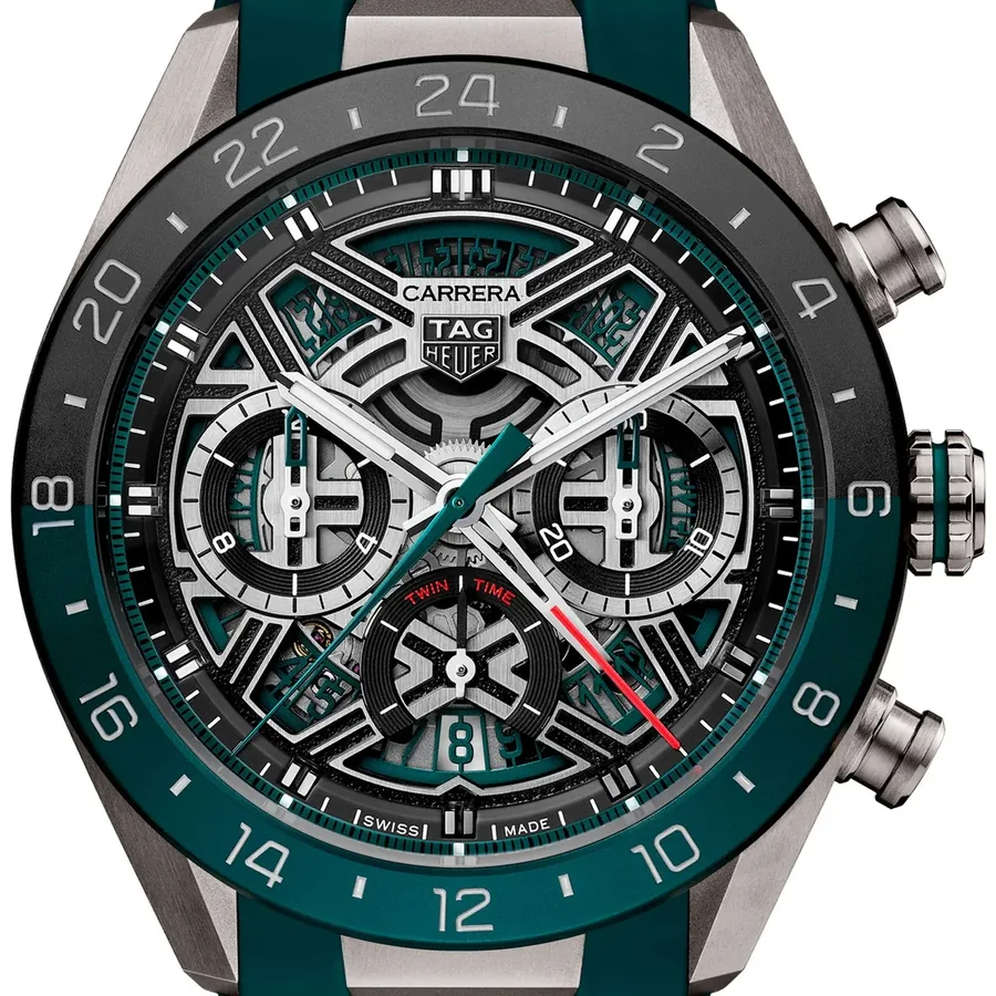 TAG Heuer Carrera 44mm Chronograph Black Dial, Green Rubber Strap, view 2