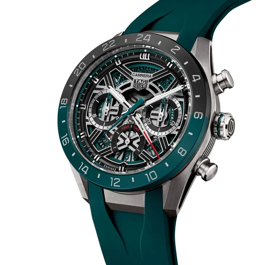 TAG Heuer Carrera 44mm Chronograph Black Dial, Green Rubber Strap, view 3
