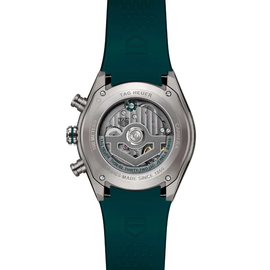 TAG Heuer Carrera 44mm Chronograph Black Dial, Green Rubber Strap, view 4