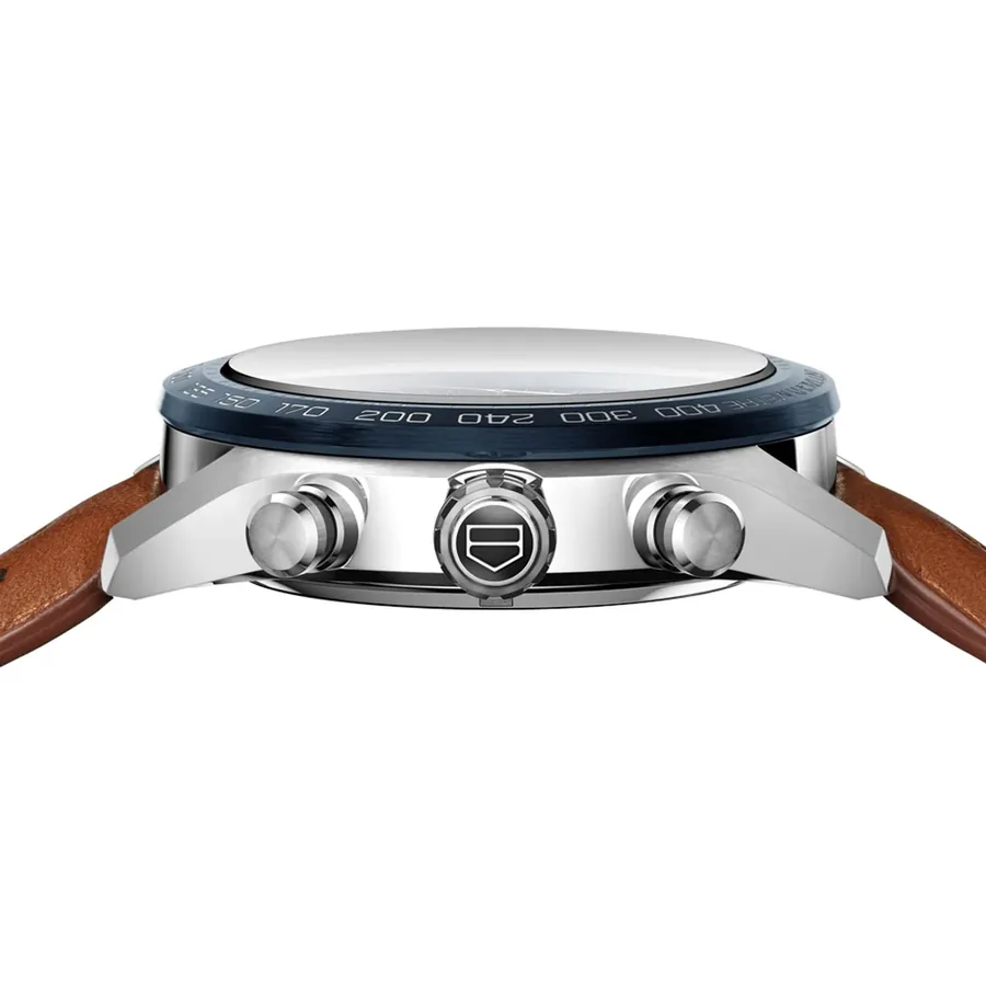 TAG Heuer Carrera 44mm Chronograph Blue Dial, Brown Leather Strap, view 4