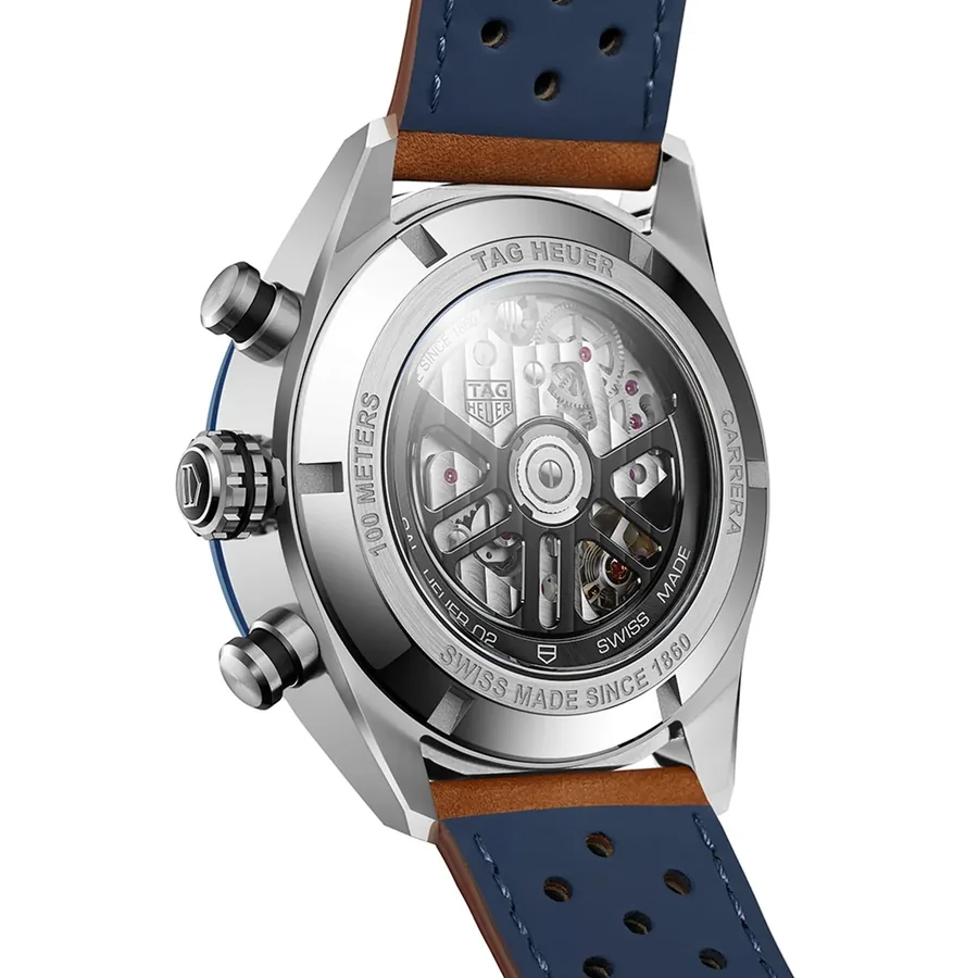 TAG Heuer Carrera 44mm Chronograph Blue Dial, Brown Leather Strap, view 5