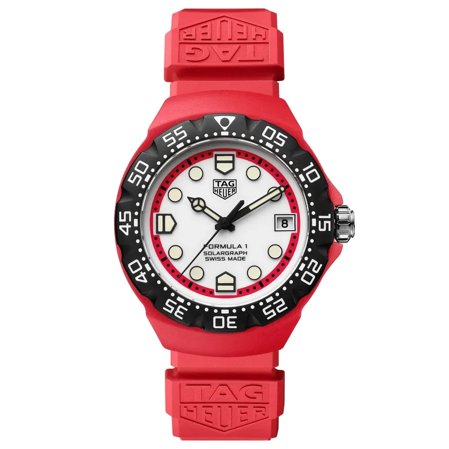 TAG Heuer Formula 1 38mm Solar White Dial, Red Rubber Strap, front view