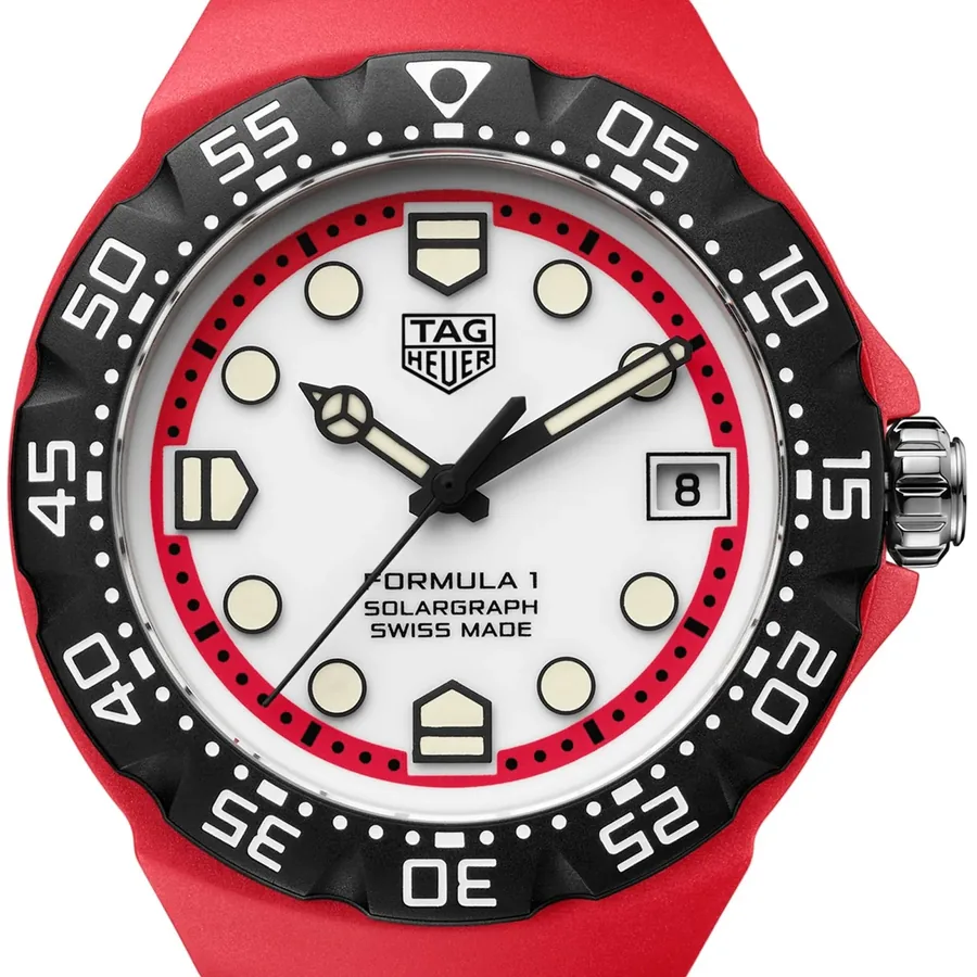 TAG Heuer Formula 1 38mm Solar White Dial, Red Rubber Strap, view 3