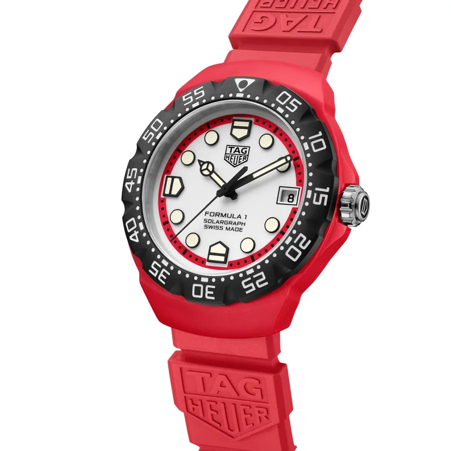 TAG Heuer Formula 1 38mm Solar White Dial, Red Rubber Strap, view 4