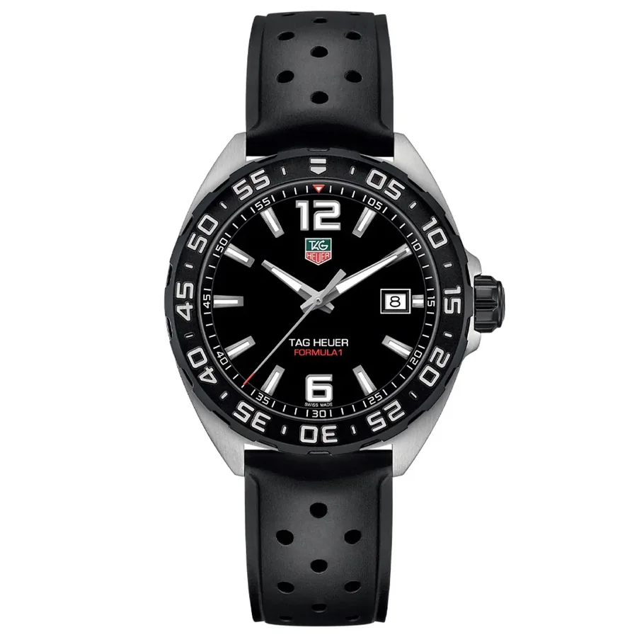 TAG Heuer Formula 1 41mm Black Dial, Black Leather Strap, front view