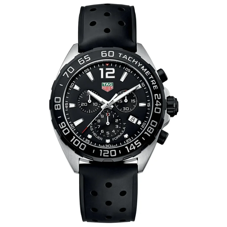 TAG Heuer Formula 1 43mm Chronograph Black Dial, Black Rubber Strap, front view