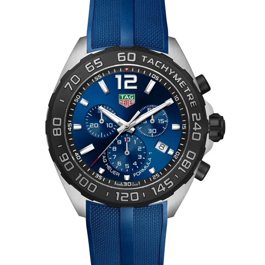 TAG Heuer Formula 1 43mm Chronograph Blue Dial, Blue Rubber Strap, Ref. CAZ101AV.FT8077, front view