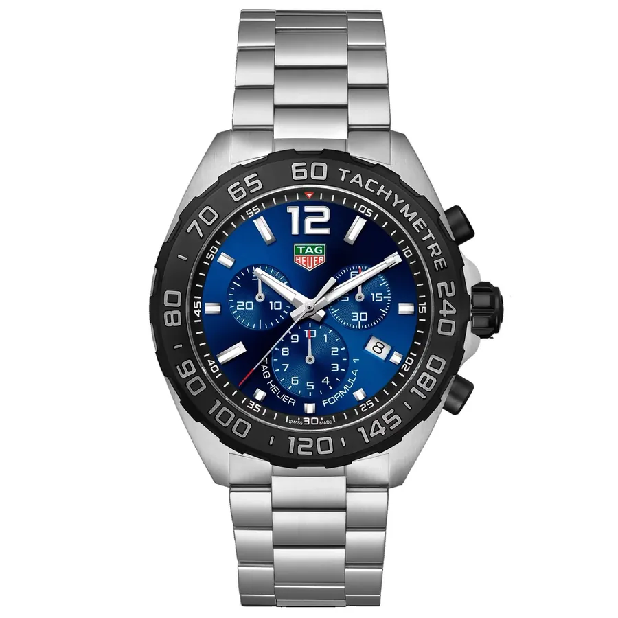 TAG Heuer Formula 1 43mm Chronograph Blue Dial, Silver-Tone Stainless Steel Bracelet, Ref. CAZ101AV.BA0842, front view