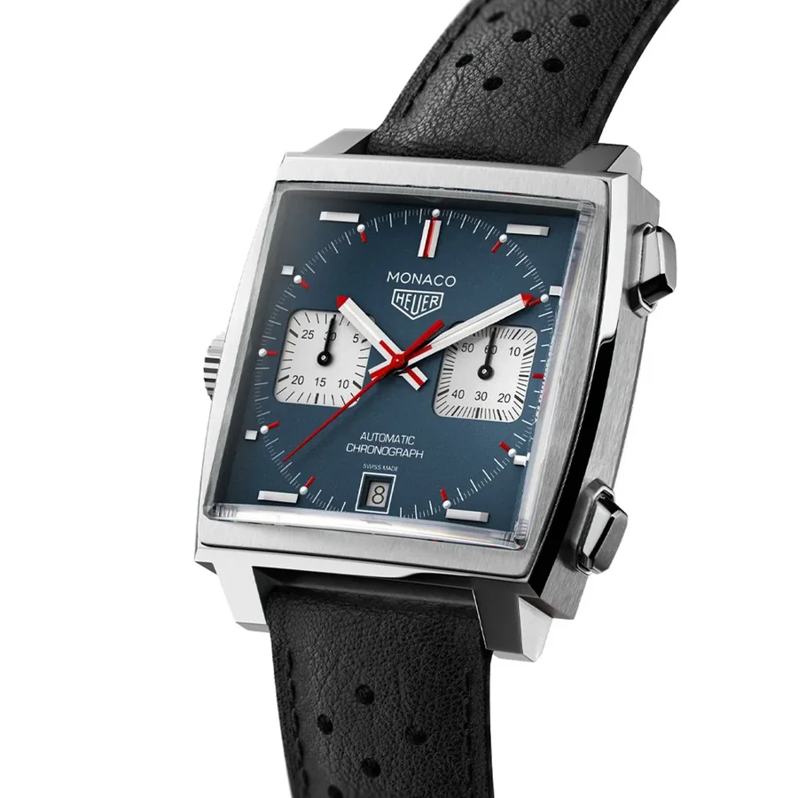 TAG Heuer Monaco 39mm Chronograph Blue Dial, Black Leather Strap, view 3