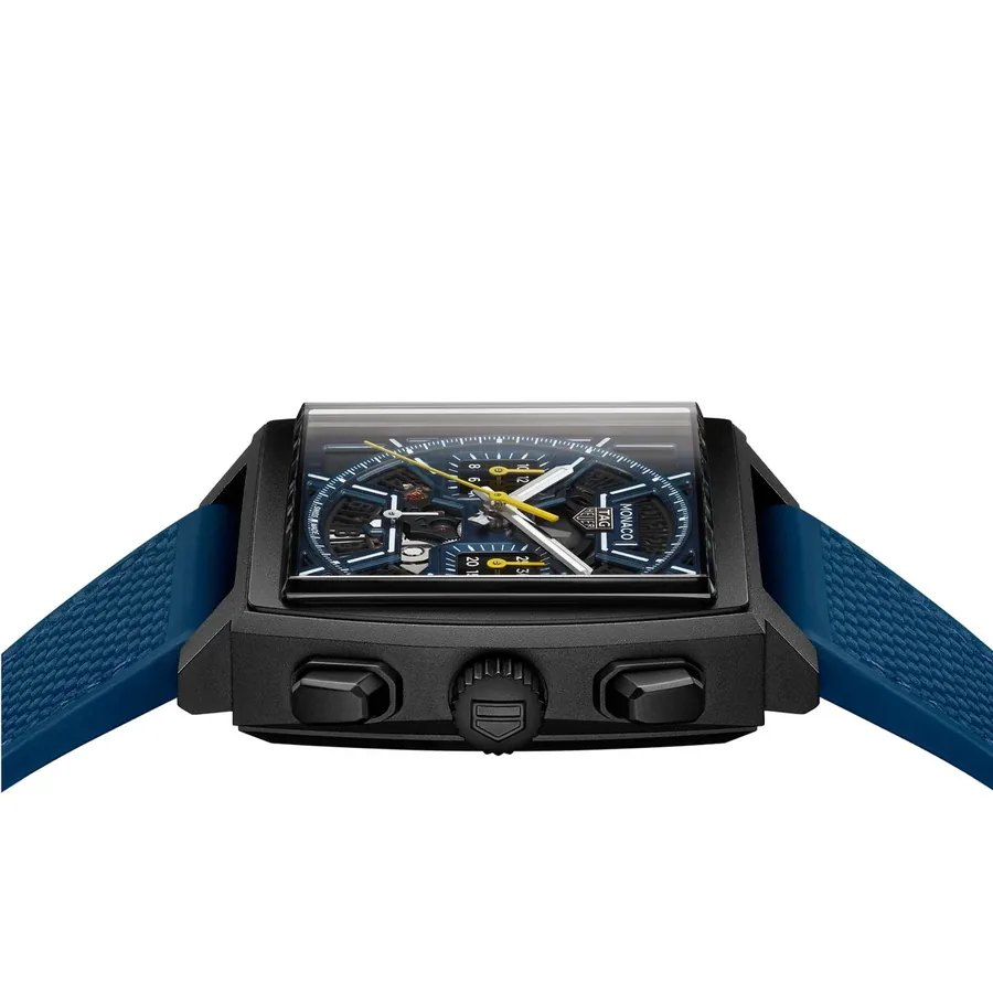 TAG Heuer Monaco 39mm Chronograph Blue Dial, Blue Leather and Rubber Strap, view 4