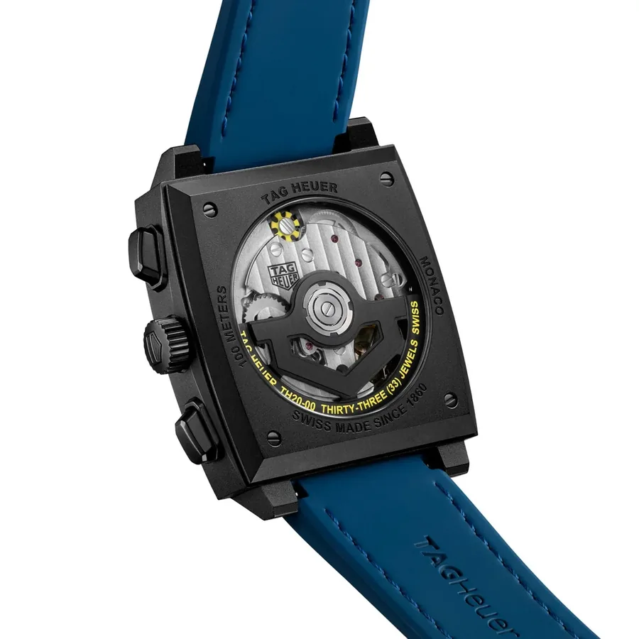 TAG Heuer Monaco 39mm Chronograph Blue Dial, Blue Leather and Rubber Strap, view 6