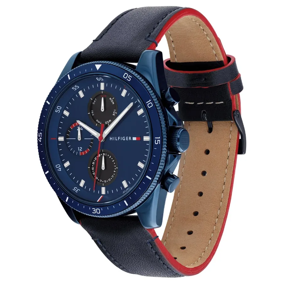 Tommy Hilfiger 44mm Blue Dial, Blue Leather Strap, view 3