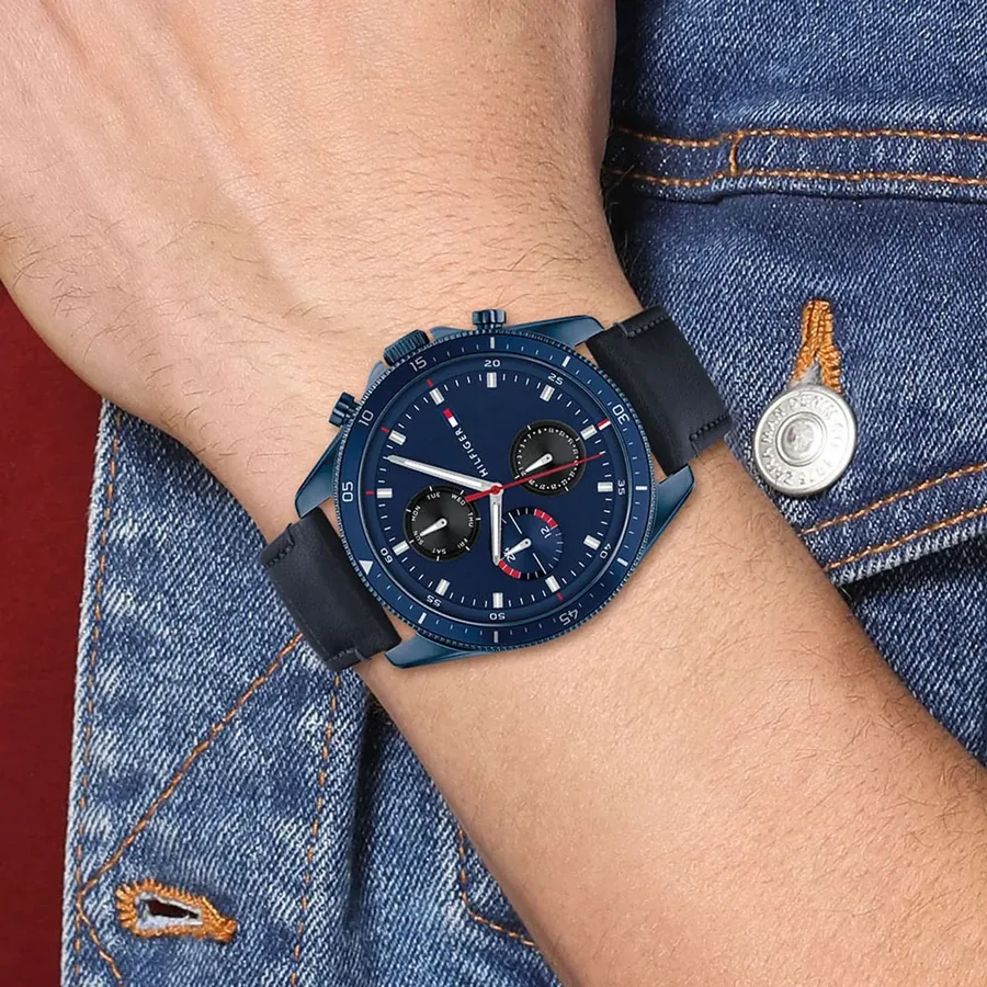 Tommy Hilfiger 44mm Blue Dial, Blue Leather Strap, view 5