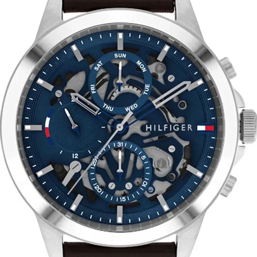 Tommy Hilfiger 44mm Blue Dial, Brown Leather Strap, view 2