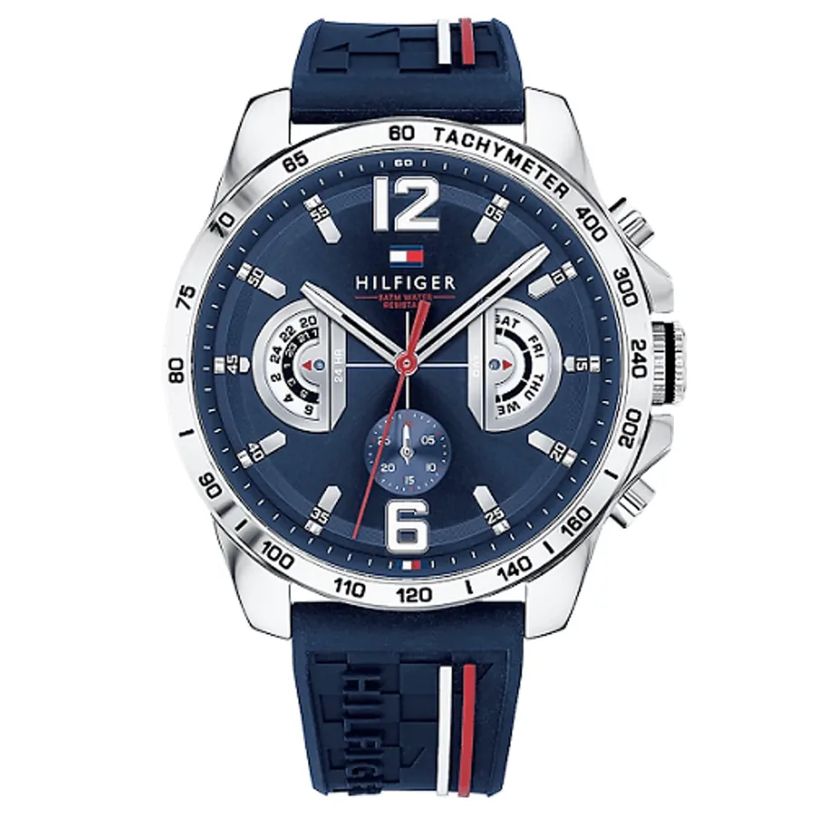 Tommy Hilfiger 46mm Watch, Blue Rubber Strap, front view