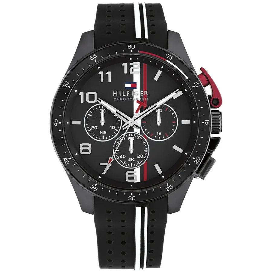 Tommy Hilfiger Bank 46mm Black Dial, Black Rubber Strap, Ref. 1792168, front view