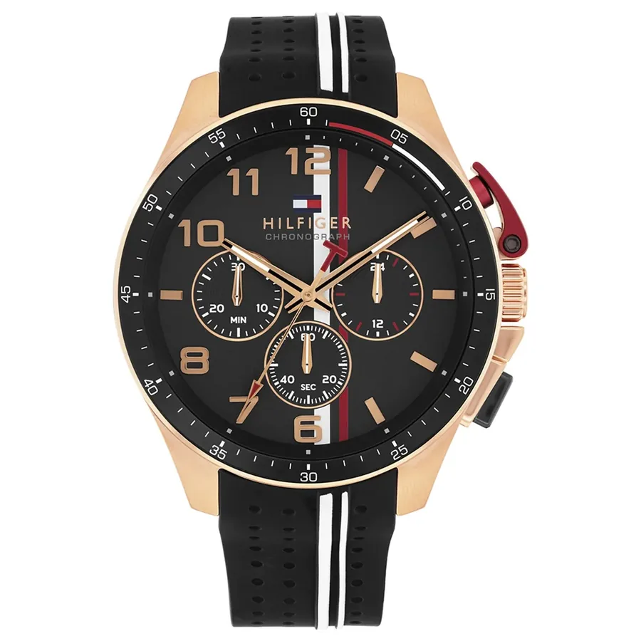Tommy Hilfiger Bank 46mm Black Dial, Black Rubber Strap, Ref. 1710709, front view