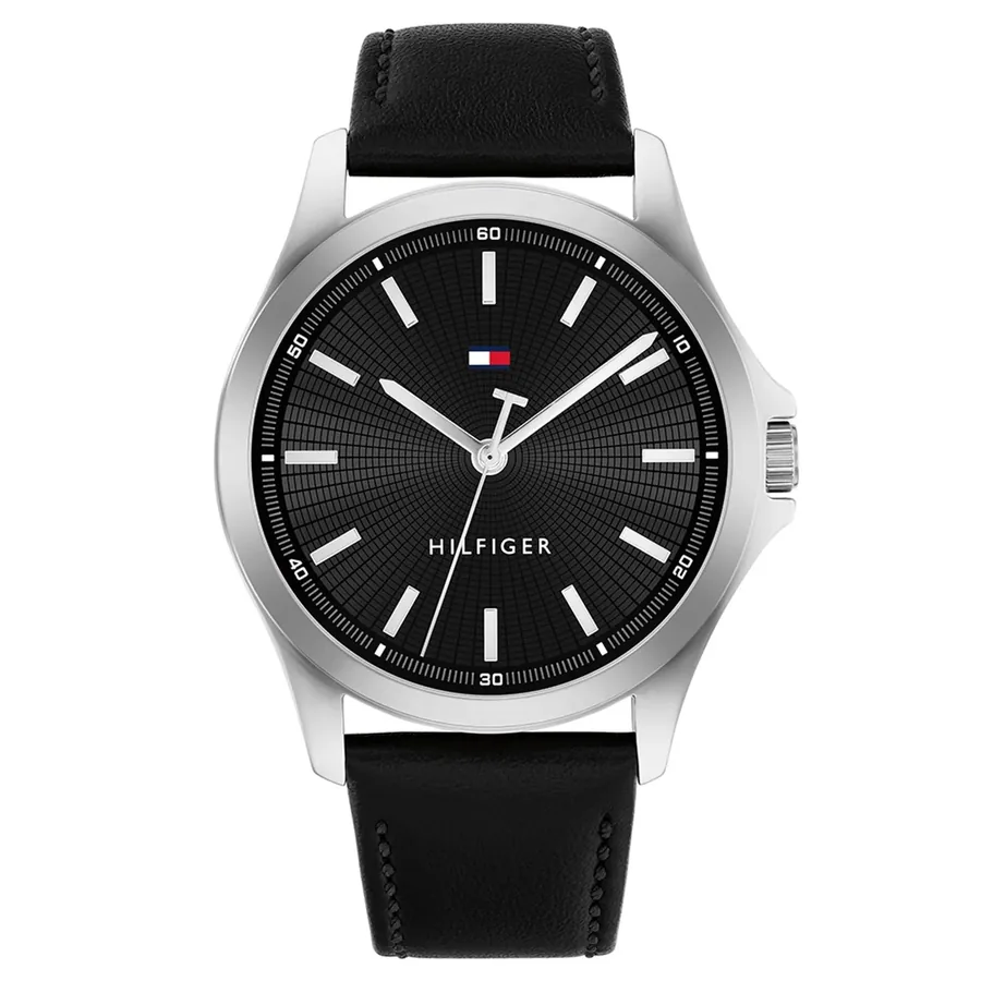 Tommy Hilfiger Bruce 43mm Black Dial, Black Leather Strap, Ref. 1710668, front view
