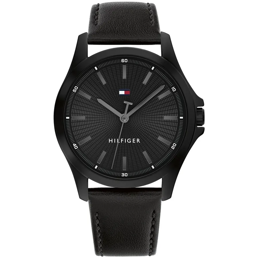 Tommy Hilfiger Bruce 43mm Black Dial, Black Leather Strap, Ref. 1792190, front view
