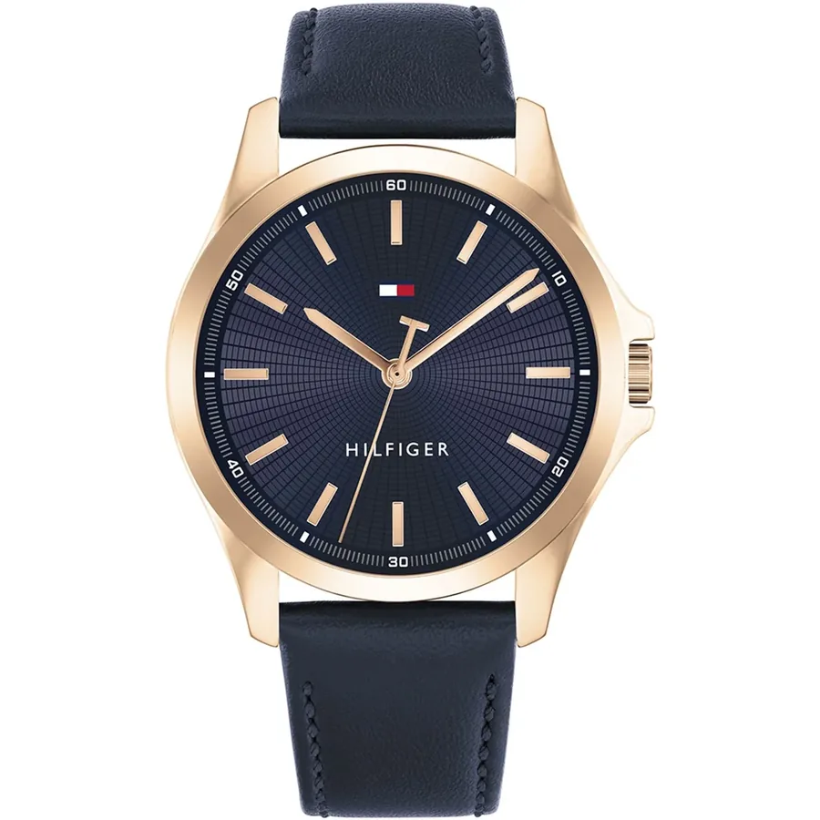 Tommy Hilfiger Bruce 43mm Blue Dial, Blue Leather Strap, front view