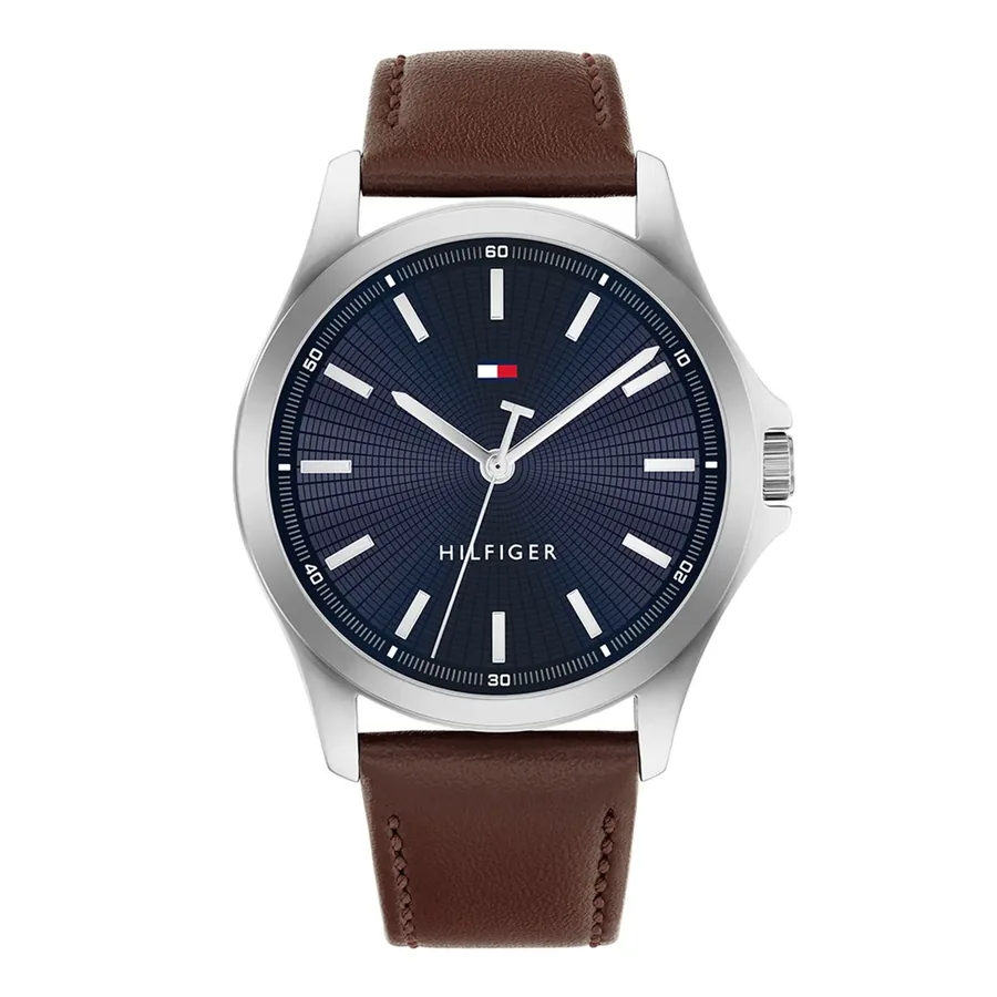 Tommy Hilfiger Bruce 43mm Blue Dial, Brown Leather Strap, front view