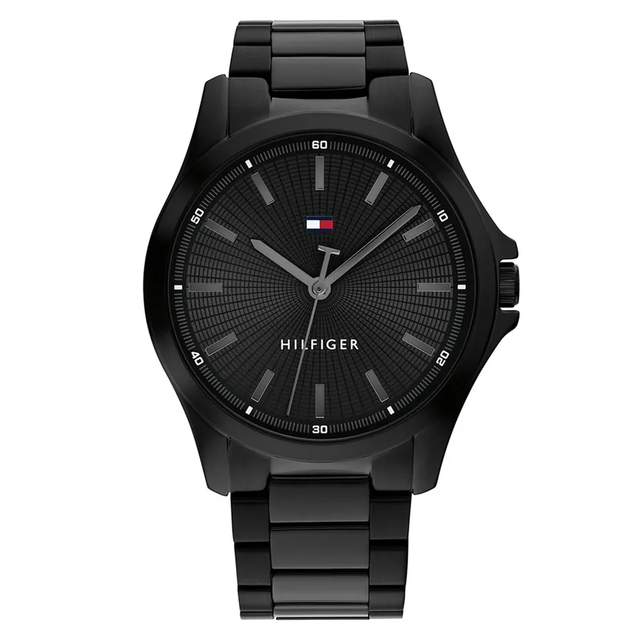 Tommy Hilfiger Bruce 43mm Black Dial, Black Stainless Steel Bracelet, front view