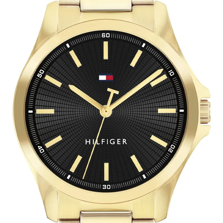 Tommy Hilfiger Bruce 43mm Black Dial, Gold-Tone Stainless Steel Bracelet, view 2