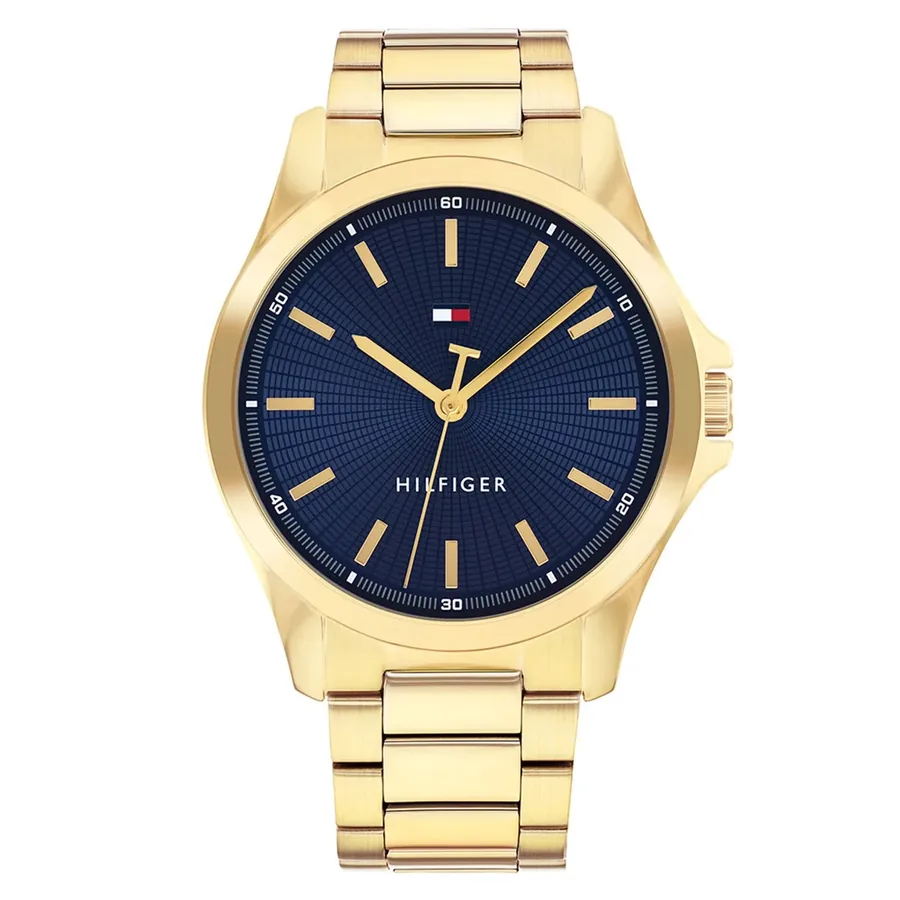 Tommy Hilfiger Bruce 43mm Blue Dial, Gold-Tone Stainless Steel Bracelet, front view