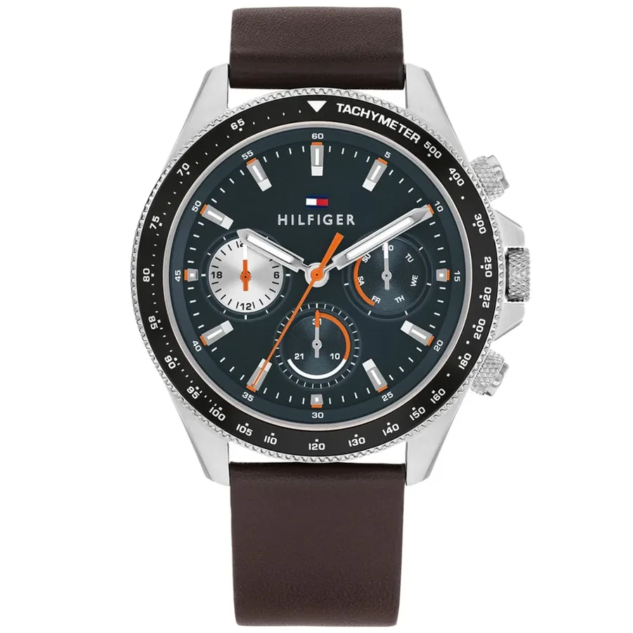 Tommy Hilfiger Clark 44mm Blue Dial, Brown Leather Strap, front view