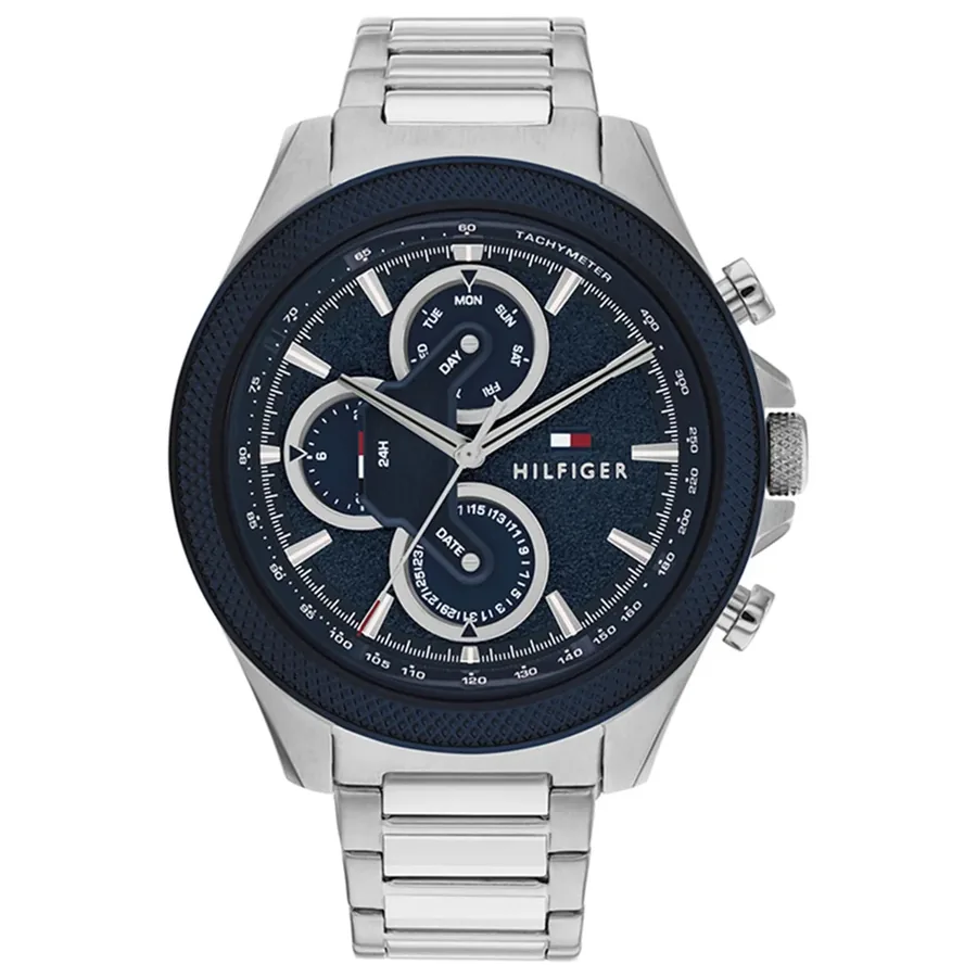 Tommy Hilfiger Clark 46mm Blue Dial, Silver-Tone Stainless Steel Bracelet, front view
