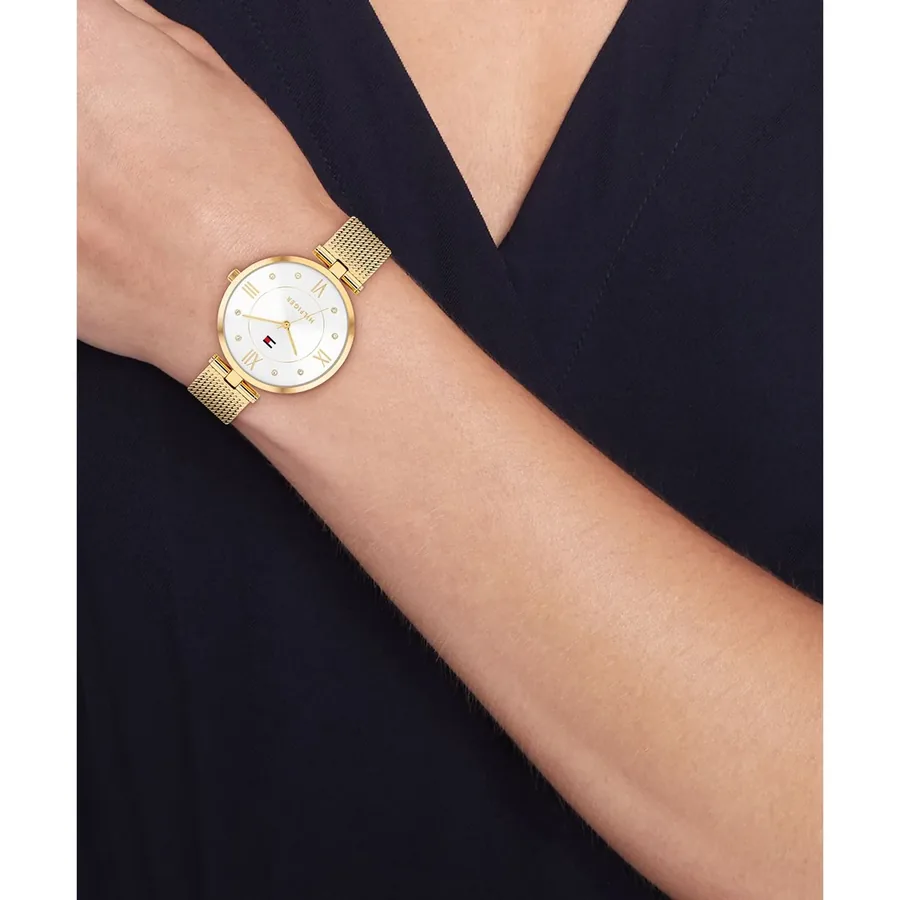 Tommy Hilfiger Ella 34mm Silvery White Dial, Gold-Tone Stainless Steel Bracelet, view 2