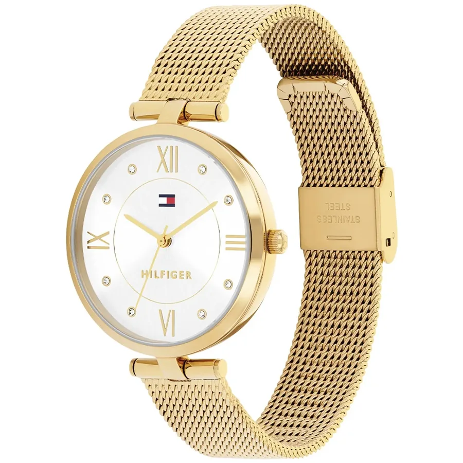 Tommy Hilfiger Ella 34mm Silvery White Dial, Gold-Tone Stainless Steel Bracelet, view 4