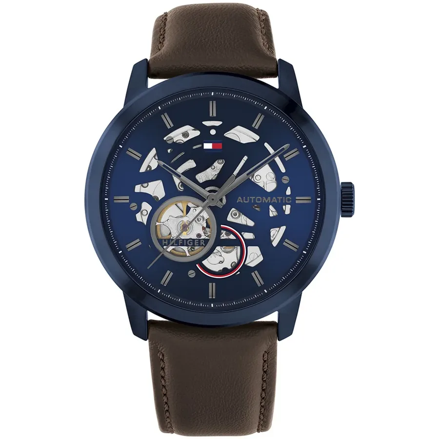 Tommy Hilfiger Henry Automatic 43mm Blue Dial, Brown Leather Strap, front view