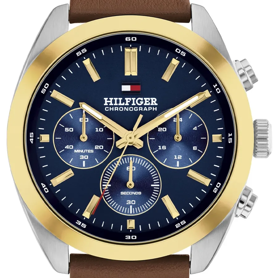 Tommy Hilfiger Hudson 40mm Chronograph Blue Dial, Brown Leather Strap, view 2