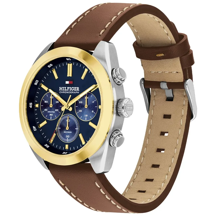 Tommy Hilfiger Hudson 40mm Chronograph Blue Dial, Brown Leather Strap, view 3