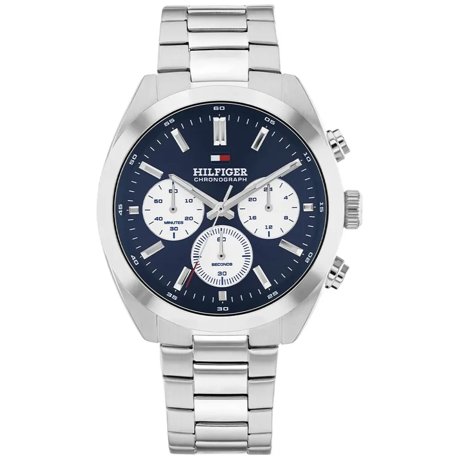Tommy Hilfiger Hudson 40mm Chronograph Blue Dial, Silver-Tone Metal Bracelet, front view